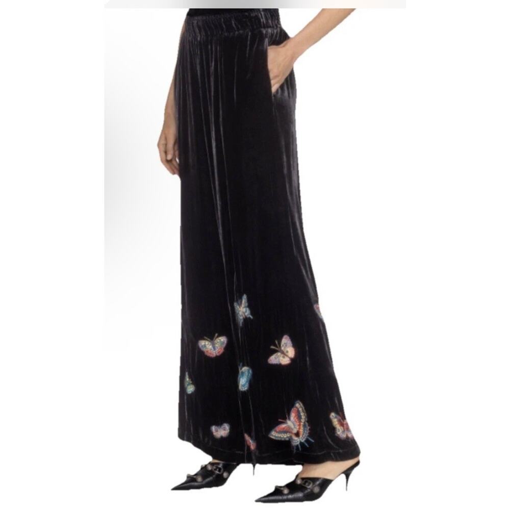 Johnny Was Women’s LUCIANA Wide Leg Velvet Silk blend Butterfly Pants Sz M Brown